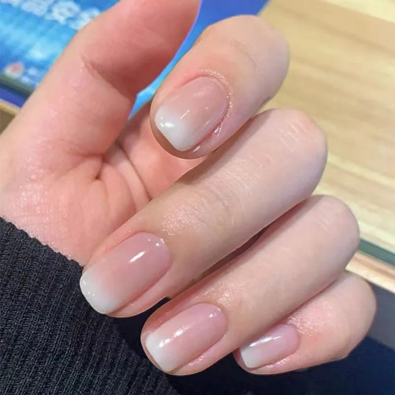 24Pcs Naked Pink French White Side False Nails Short Simple Nail Beauty Press on Fake Nails Full Cover Artificial Nails Tips