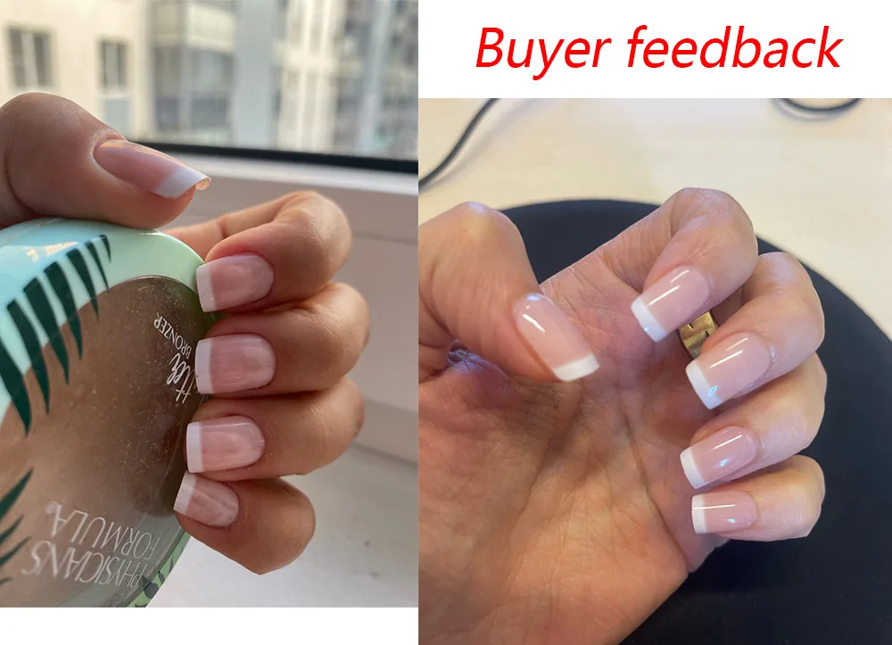 24Pcs Naked Pink French White Side False Nails Short Simple Nail Beauty Press on Fake Nails Full Cover Artificial Nails Tips