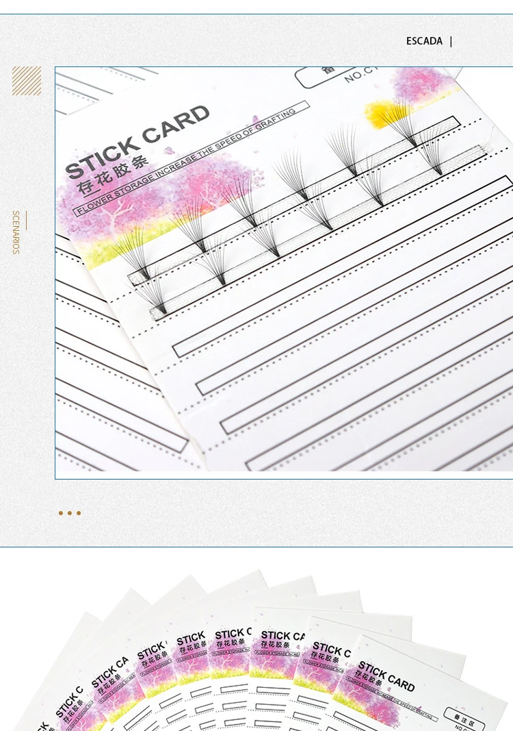 10Pcs Grafting Blossom Stick Eyelash Extension Storage Card Grafted Premade Fans Volume Lash Sticky Strip Tape False Eyelashes
