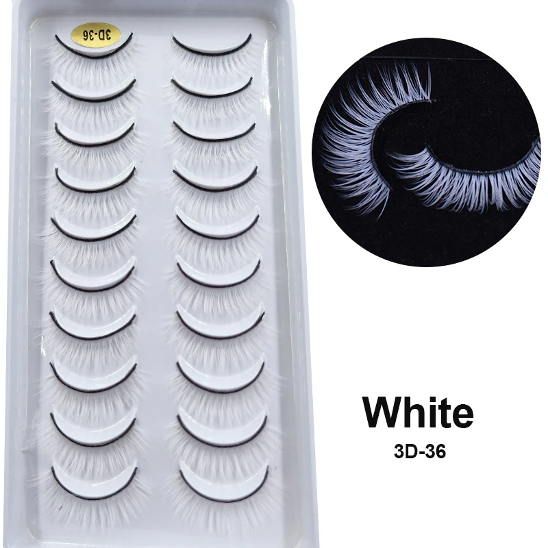 10Paris/Lot Rainbow Colorful Mink False Eyelashes White Bulk Red Purple Blue Colors Fake Lashes for Dolls Cosplay Makeup Cilias