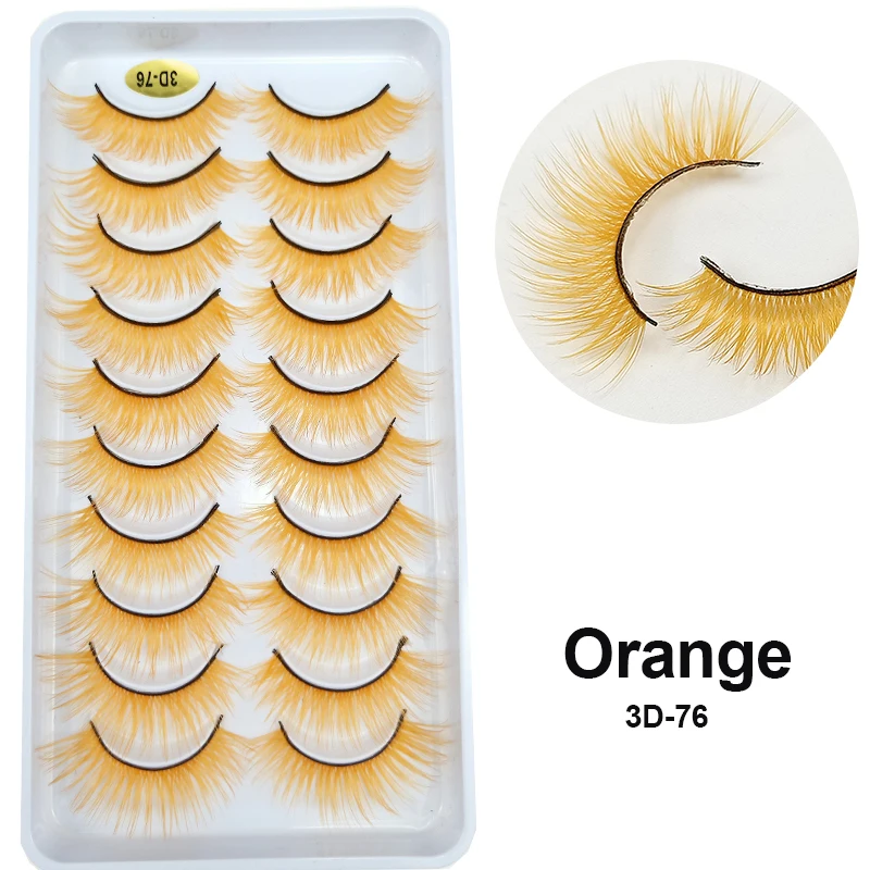 10Paris/Lot Rainbow Colorful Mink False Eyelashes White Bulk Red Purple Blue Colors Fake Lashes for Dolls Cosplay Makeup Cilias