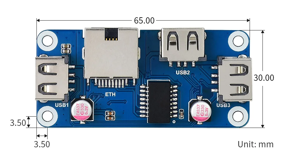 Raspberry Pi PoE Ethernet USB HUB HAT 3 X USB 2.0 Ports RJ45 802.3af RTL8152B Compatible for Raspberry Pi Zero W WH 1.3