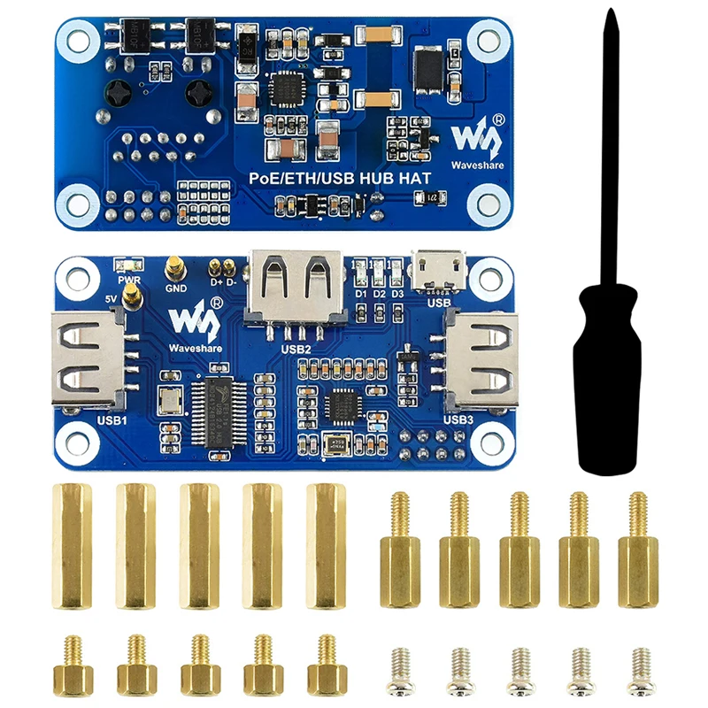 Raspberry Pi PoE Ethernet USB HUB HAT 3 X USB 2.0 Ports RJ45 802.3af RTL8152B Compatible for Raspberry Pi Zero W WH 1.3