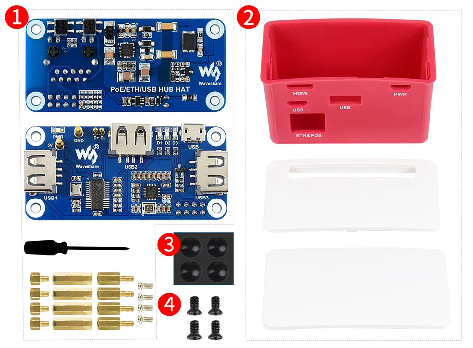 Raspberry Pi PoE Ethernet USB HUB HAT 3 X USB 2.0 Ports RJ45 802.3af RTL8152B Compatible for Raspberry Pi Zero W WH 1.3