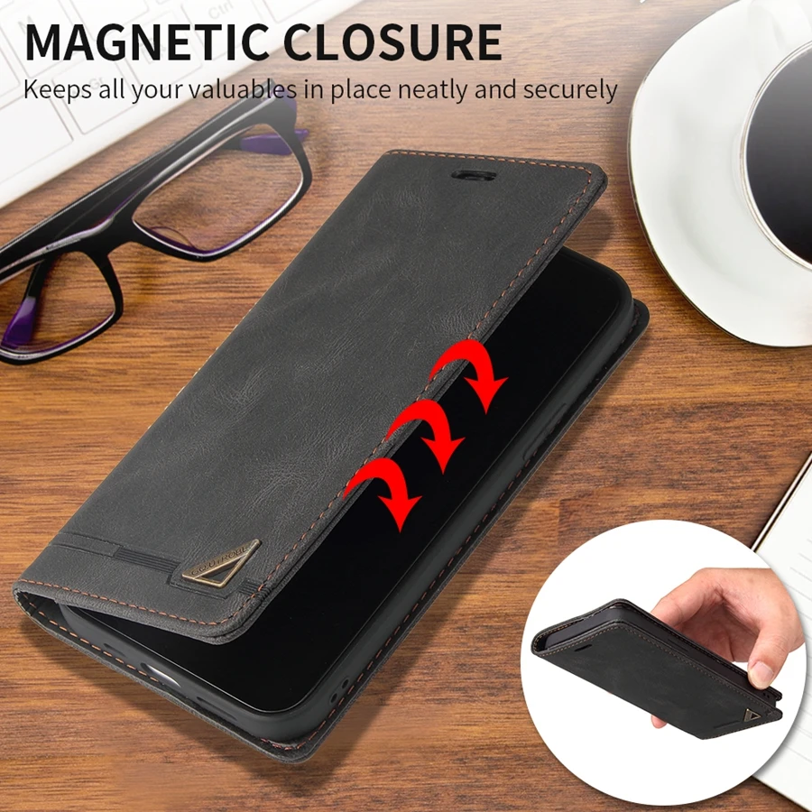 Wallet Anti-theft Brush With Card Slot Magnetic Flip Leather For Samsung Galaxy S26 FE S25 Ultra S24 Plus S23 S22 S21 S20 S10 S9