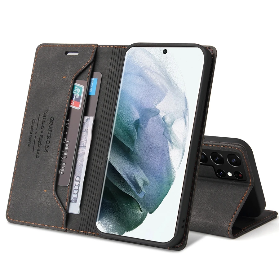 Wallet Anti-theft Brush With Card Slot Magnetic Flip Leather For Samsung Galaxy S26 FE S25 Ultra S24 Plus S23 S22 S21 S20 S10 S9