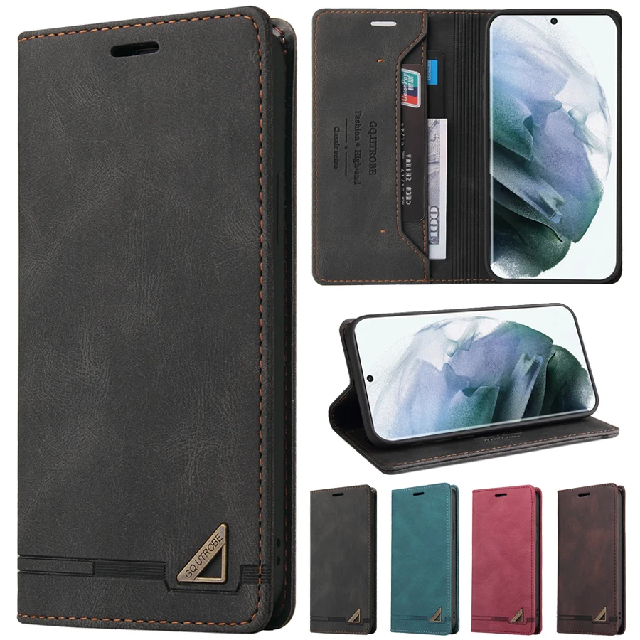 Wallet Anti-theft Brush With Card Slot Magnetic Flip Leather For Samsung Galaxy S26 FE S25 Ultra S24 Plus S23 S22 S21 S20 S10 S9