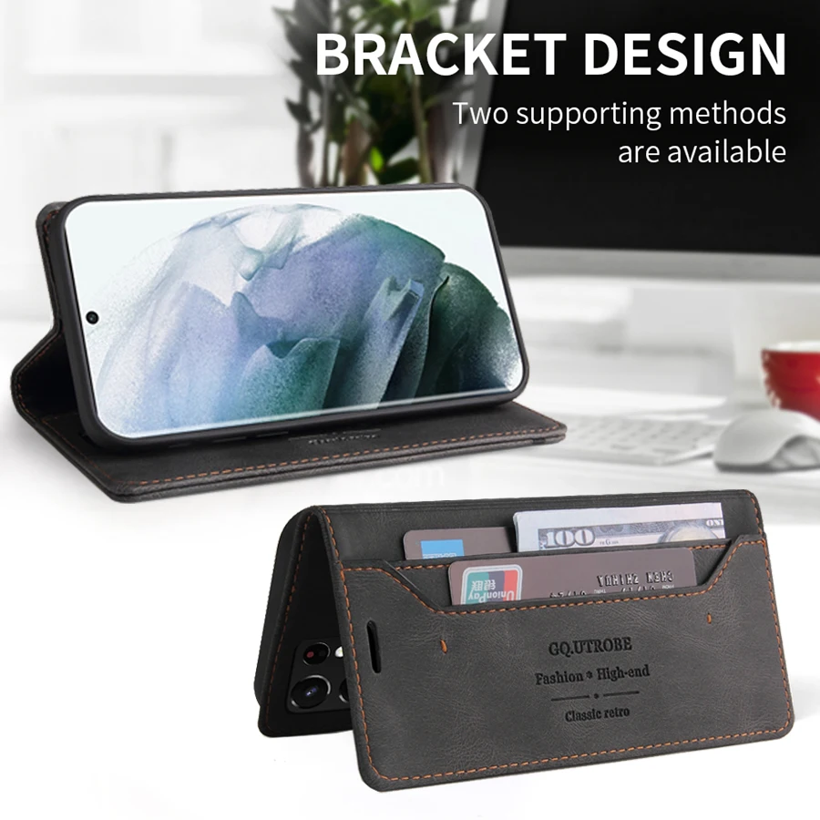 Wallet Anti-theft Brush With Card Slot Magnetic Flip Leather For Samsung Galaxy S26 FE S25 Ultra S24 Plus S23 S22 S21 S20 S10 S9