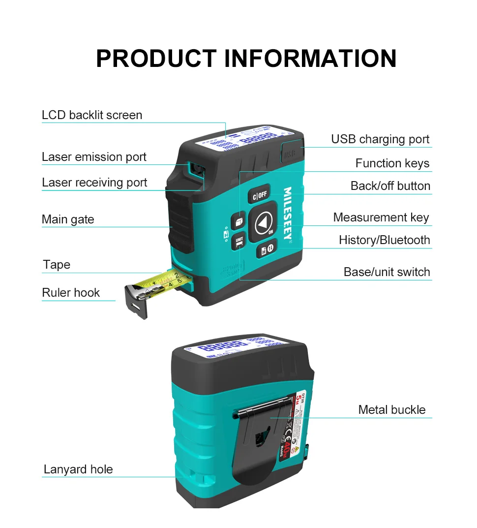 Mileseey DT20 BLUETOOTH Laser tape measure азерная рулетка Smart Digital display trena laser Measuring tape with Bluetooth