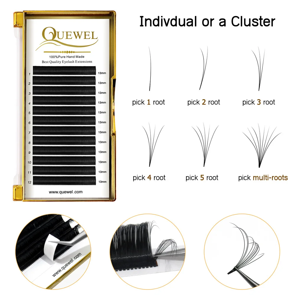 Quewel Easy Fan Volume Eyelash Extension Blooming Lashes Self-making Flowering Fast Fans Eyelashes Bloom Thick Faux Mink Lash
