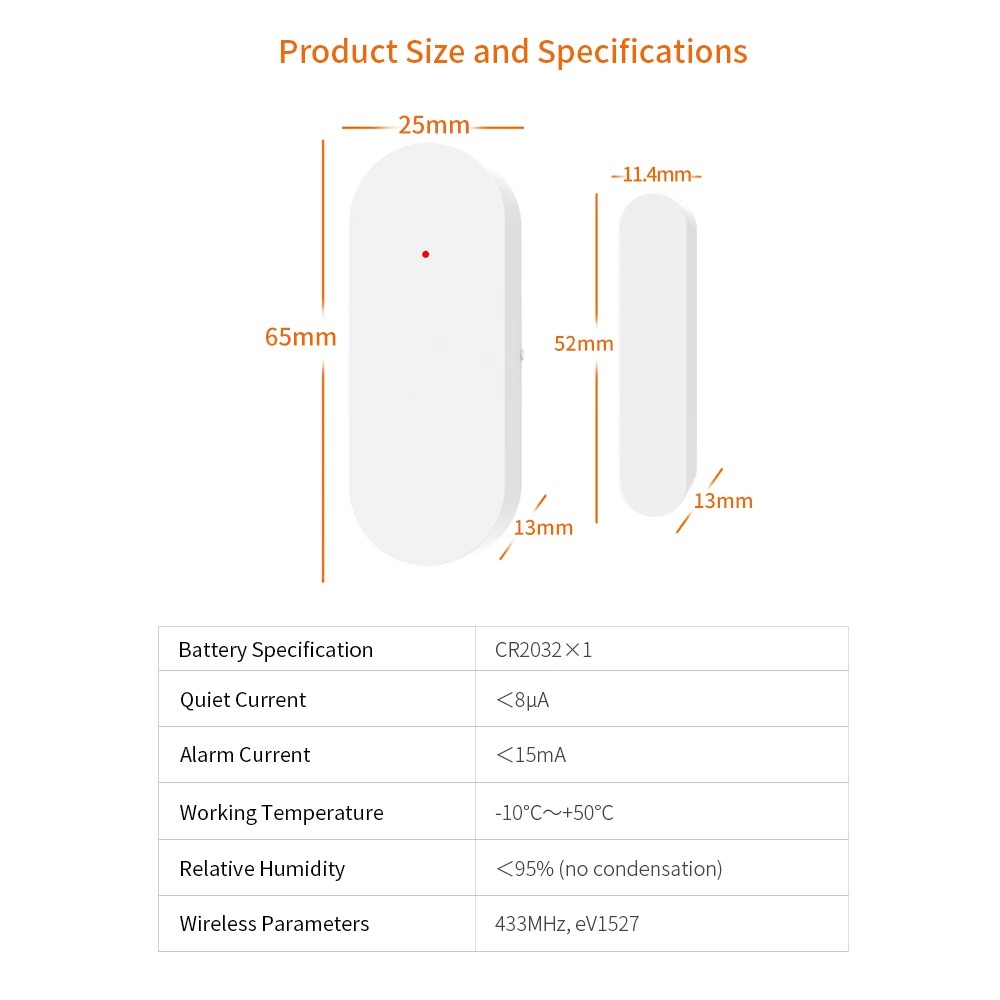 Staniot DS100 433mhz Alarm Accessories Smart Remote Control Wireless Door and Window Alarm Sensor Door Open/Closed Detecors