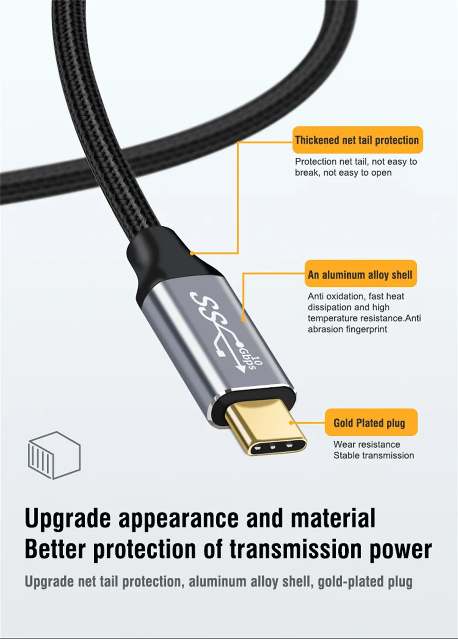 USB3.2 Gen2 10Gbps Type-C 3.1 Cable 4K Vidio Cable USB Type C 5A 100W fast charging QC5.0 Cable For Samsung S21 Macbook Pro