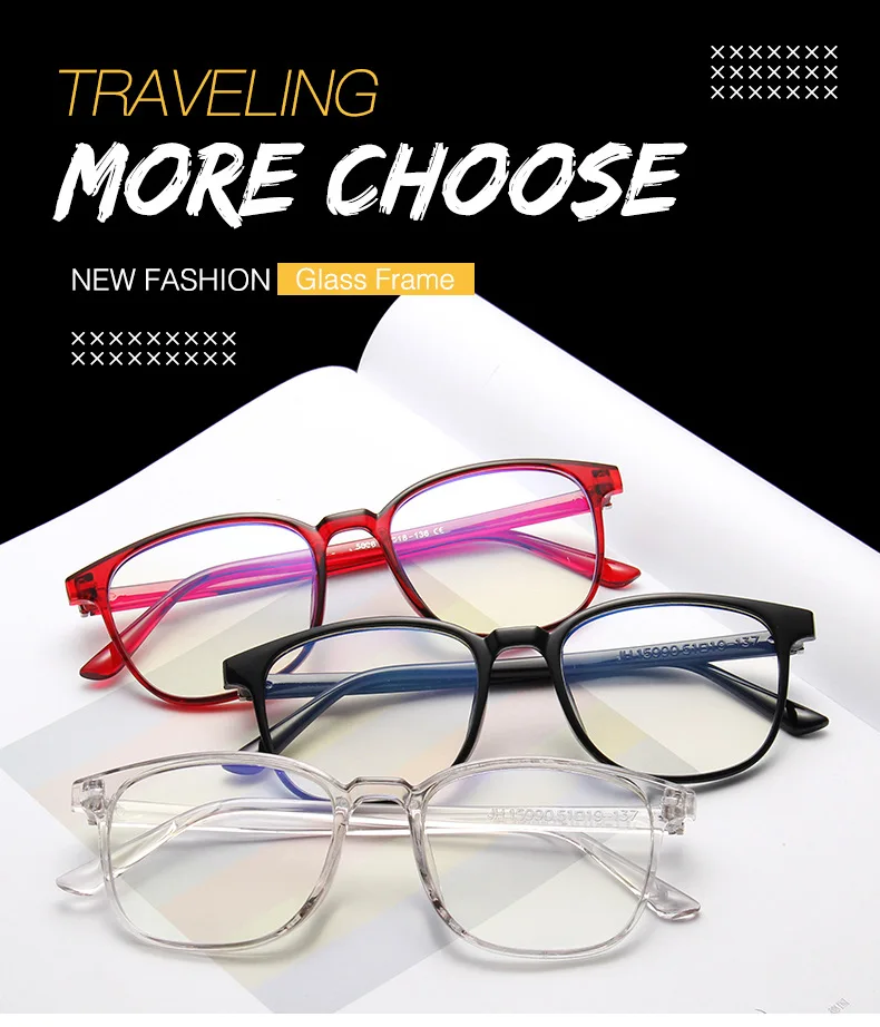 RMM Retro Mens Glasses Frame Fashion Computer Eyeglasses Frame Women Anti-blue Light Transparent Clear Pink Plastic Glasses
