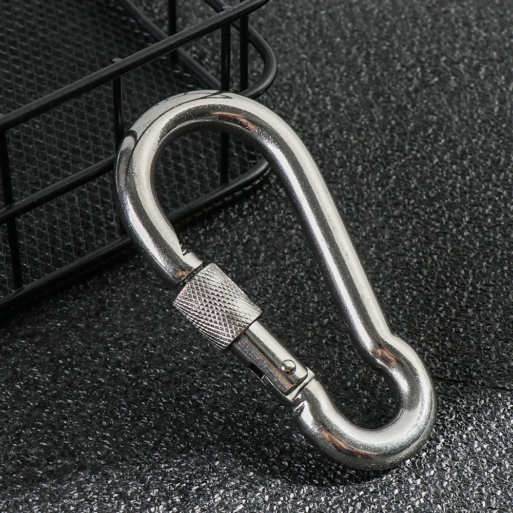 M4~M12 304 Silver Stainless Steel Lock Ring Safety Snap Hook Carabiner Spring Snap Quick Link Outdoor Climbing Gear Equipment