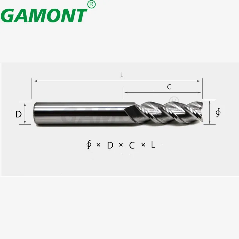 GAMONT HRC50 3-Flute Tungsten Steel Carbide Milling Cutter CNC Machinery Maching Specular High Lights Aluminium Special Endmill