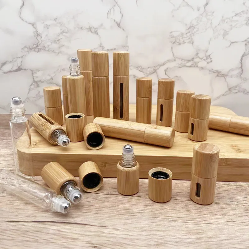 3ml 5ml 10ml Bamboo Wood Bottle Perfume Empty Oil Bottle Stainless Roll On Ball Perfume Aromatherapy Bottle Oil Roller Bottle