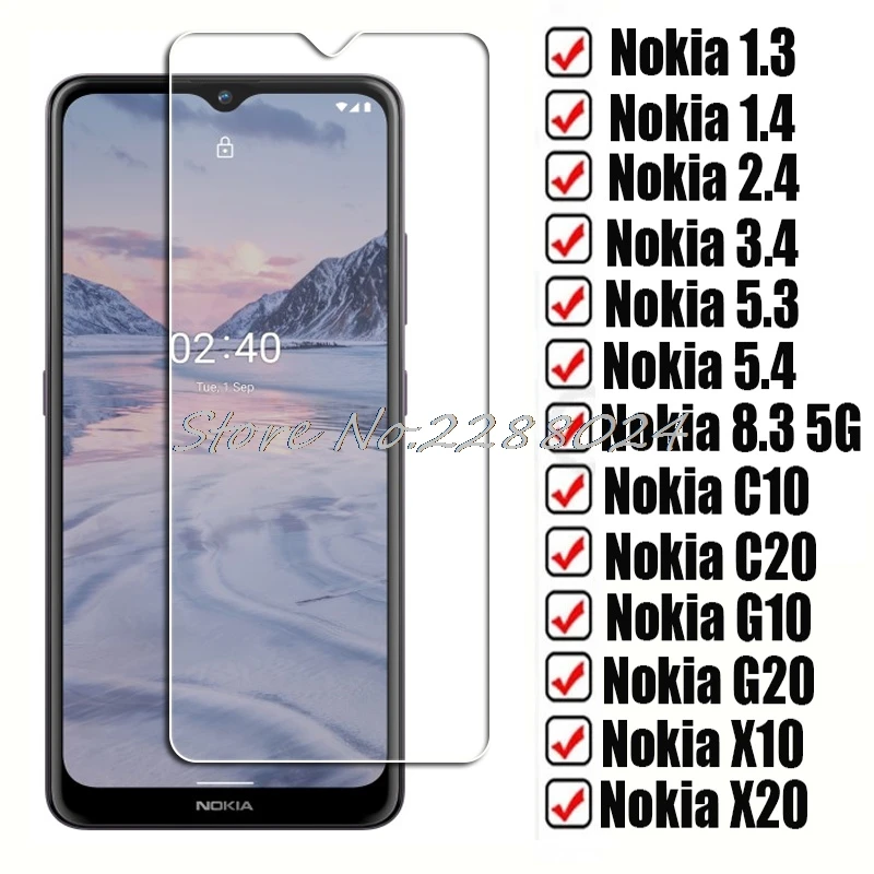 HD Tempered Glass For Nokia 1.4 1.3 2.4 3.4 5.3 5.4 8.3 5G Protective Cover ON C10 C20 G10 G20 X10 X20 Screen Protector Film