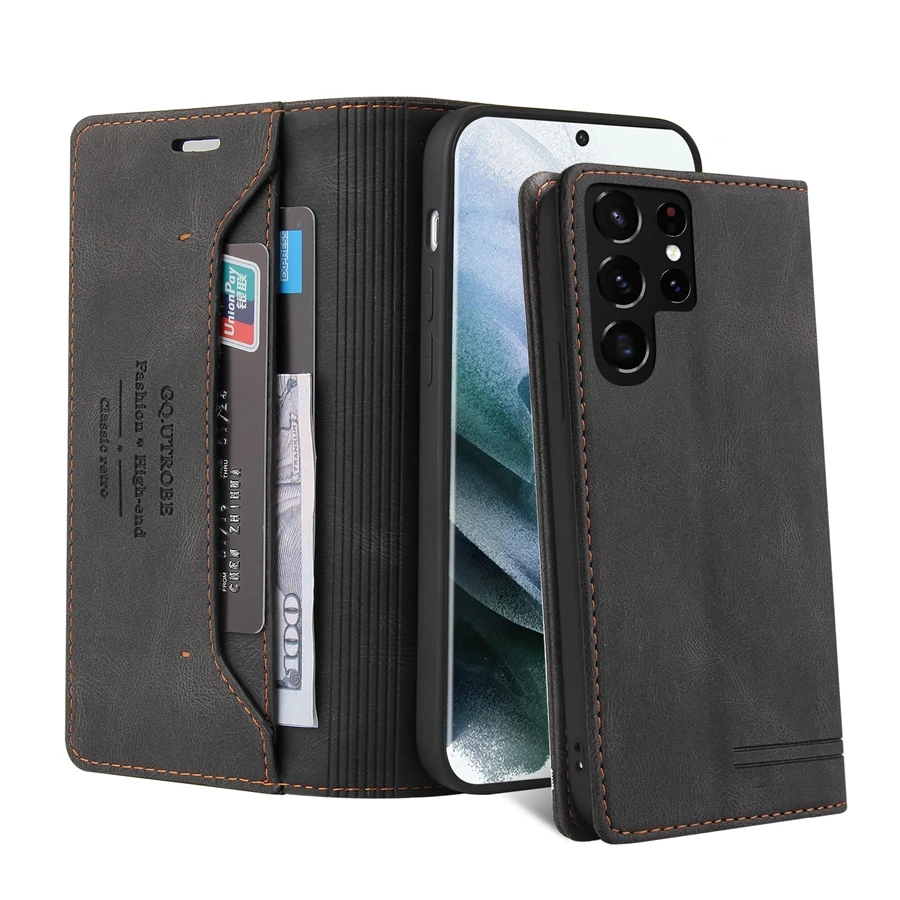 Wallet Anti Theft Brush Flip Leather Case For Samsung Galaxy S25 FE S24 Plus S23/S22 Ultra A07 A15 A16 A17 A35 A36 A53 A55 A56