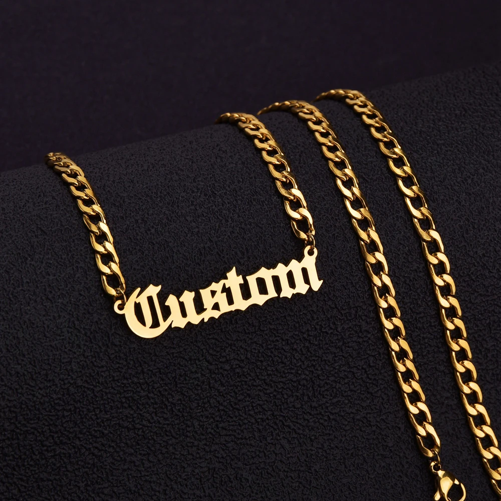 Customized Fashion Stainless Steel Name Necklace Personalized Letter 5mm NK Thick Chain for Women Men Pendant Nameplate Gift