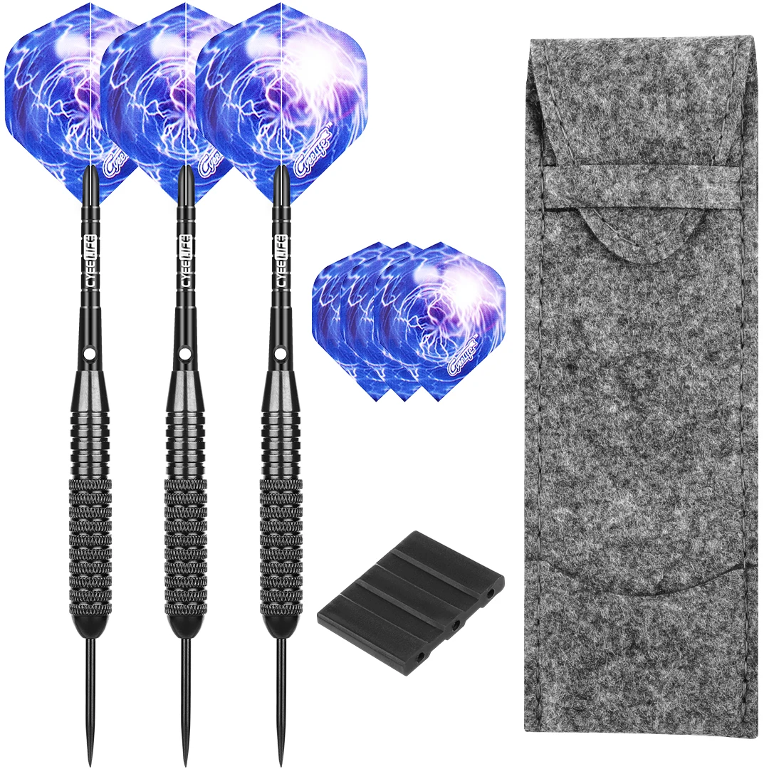 CyeeLife 26 Gram Darts Steel Tip with Dart Bag & Extra Standard Flights & Plastic Accessory, House Dart Set 3 Packs