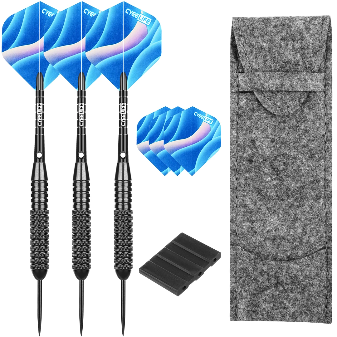 CyeeLife 26 Gram Darts Steel Tip with Dart Bag & Extra Standard Flights & Plastic Accessory, House Dart Set 3 Packs