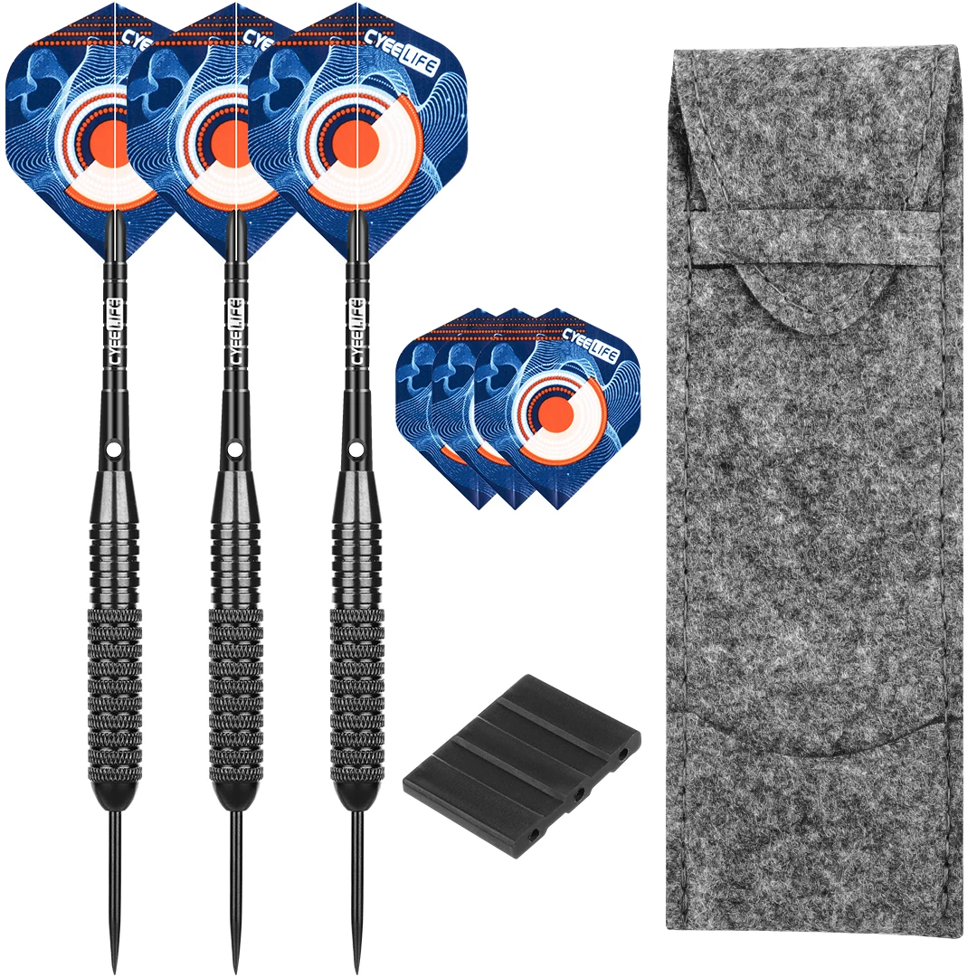 CyeeLife 26 Gram Darts Steel Tip with Dart Bag & Extra Standard Flights & Plastic Accessory, House Dart Set 3 Packs