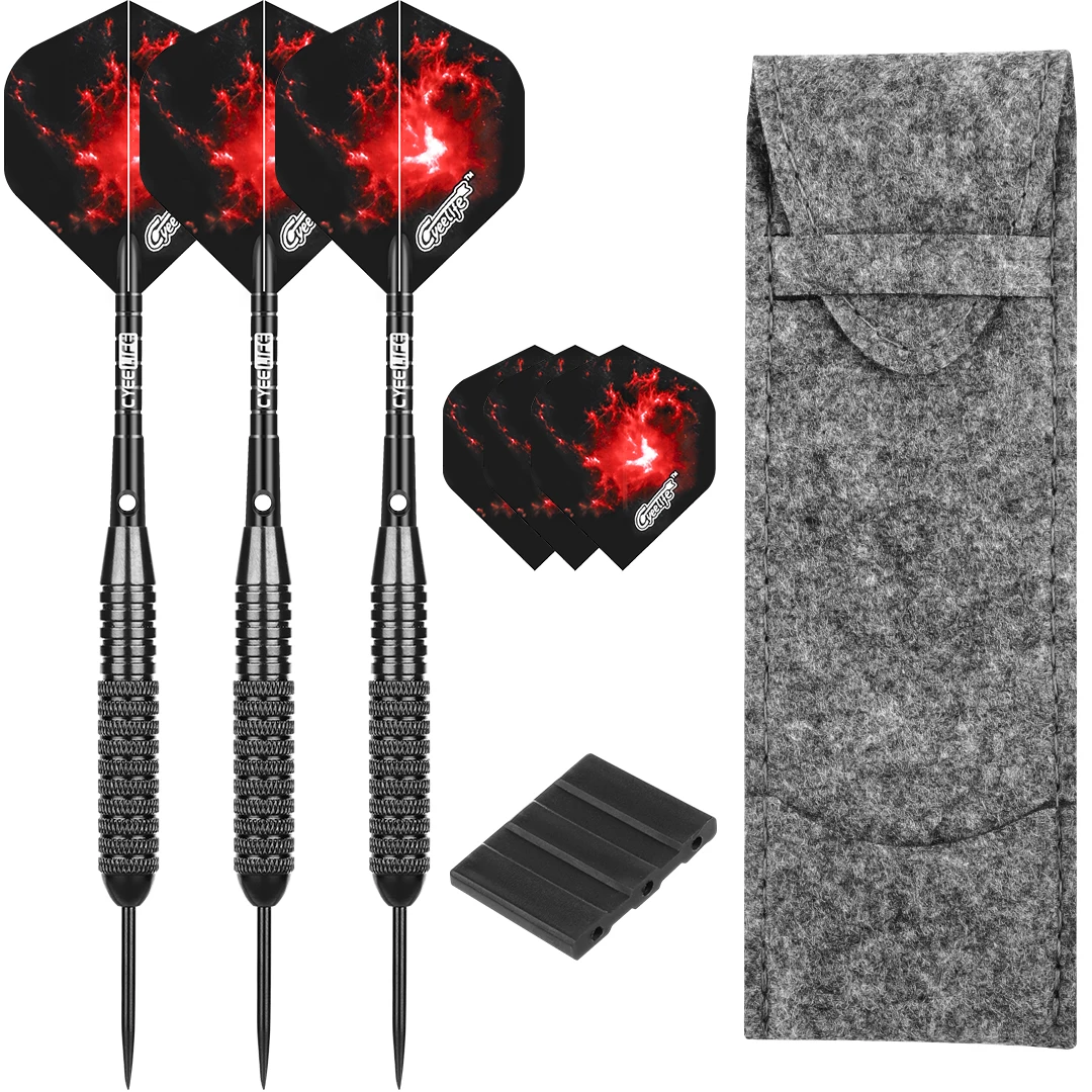 CyeeLife 26 Gram Darts Steel Tip with Dart Bag & Extra Standard Flights & Plastic Accessory, House Dart Set 3 Packs