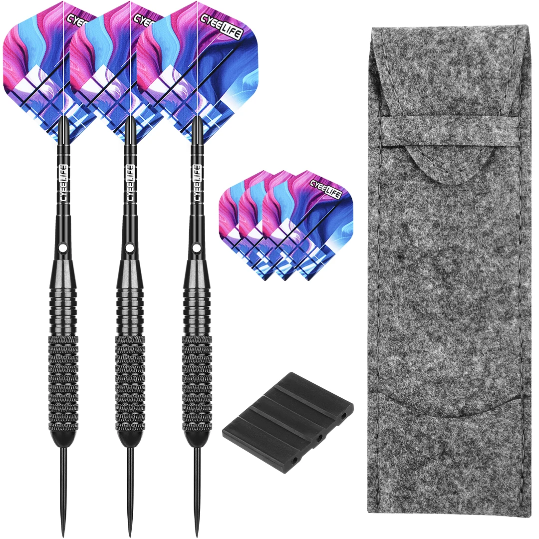 CyeeLife 26 Gram Darts Steel Tip with Dart Bag & Extra Standard Flights & Plastic Accessory, House Dart Set 3 Packs