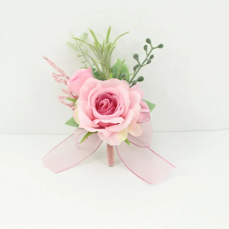 Ivory Wrist Corsage Bridesmaid Sisters Handmade Flower Artificial Silk Rose Bracelet Flowers For Wedding Dancing Party Decor
