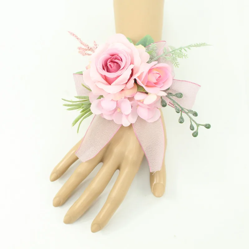 Ivory Wrist Corsage Bridesmaid Sisters Handmade Flower Artificial Silk Rose Bracelet Flowers For Wedding Dancing Party Decor
