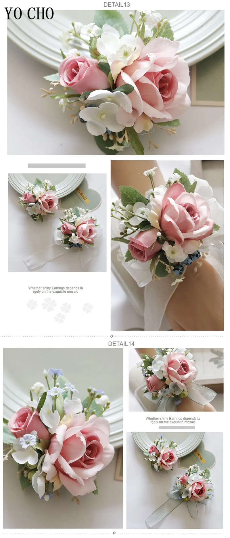 Ivory Wrist Corsage Bridesmaid Sisters Handmade Flower Artificial Silk Rose Bracelet Flowers For Wedding Dancing Party Decor
