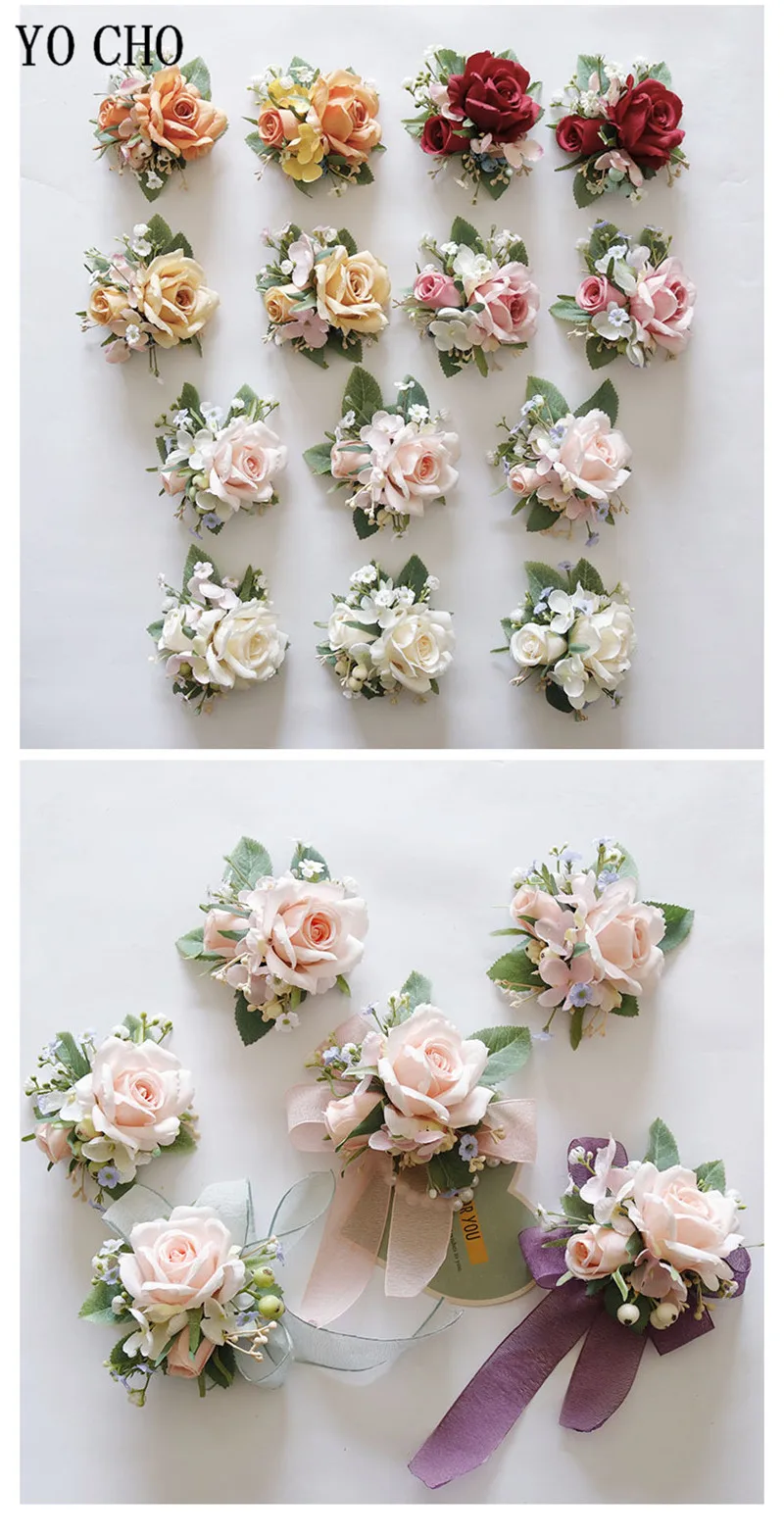 Ivory Wrist Corsage Bridesmaid Sisters Handmade Flower Artificial Silk Rose Bracelet Flowers For Wedding Dancing Party Decor