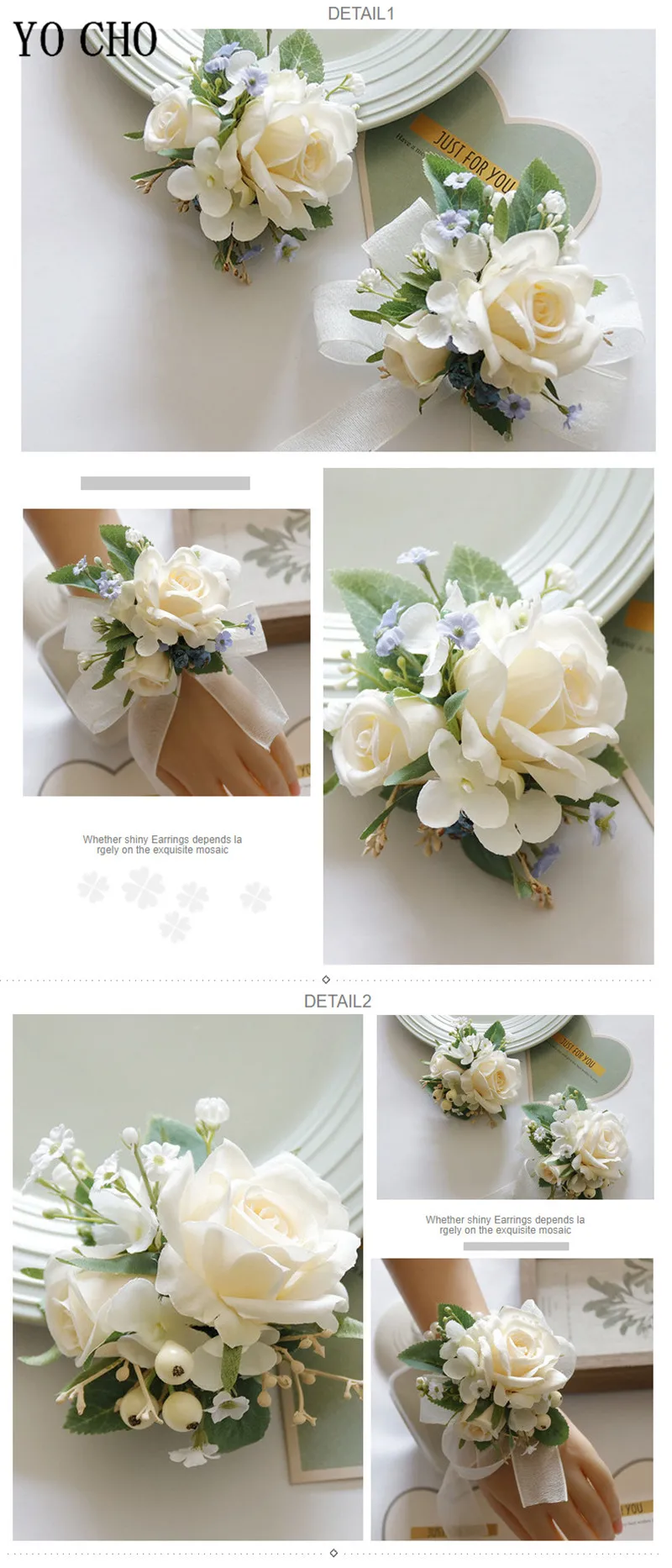 Ivory Wrist Corsage Bridesmaid Sisters Handmade Flower Artificial Silk Rose Bracelet Flowers For Wedding Dancing Party Decor
