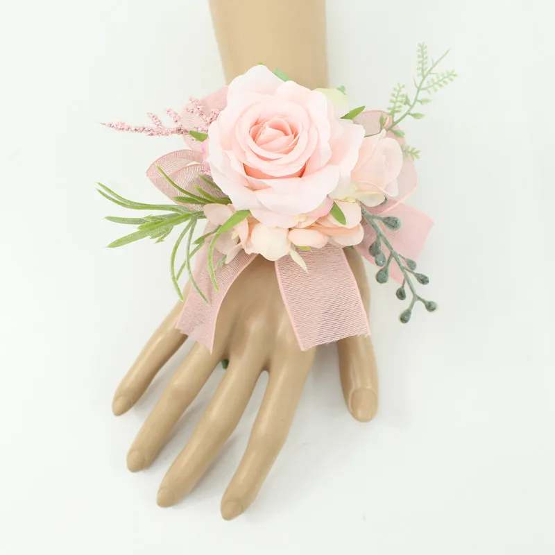 Ivory Wrist Corsage Bridesmaid Sisters Handmade Flower Artificial Silk Rose Bracelet Flowers For Wedding Dancing Party Decor