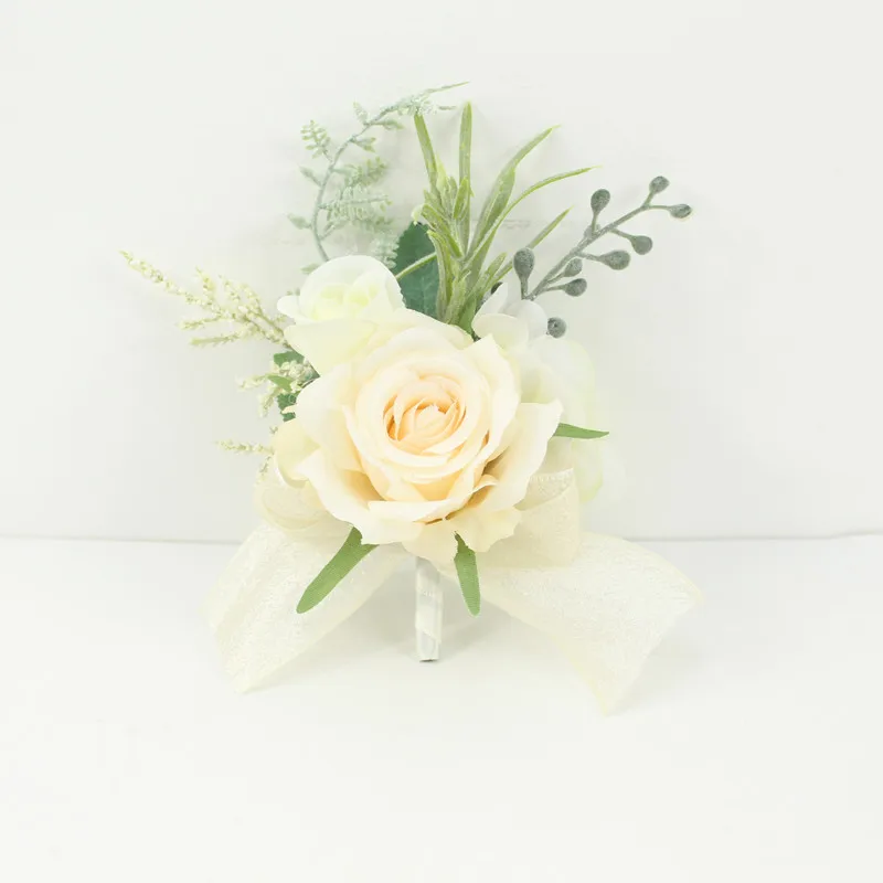 Ivory Wrist Corsage Bridesmaid Sisters Handmade Flower Artificial Silk Rose Bracelet Flowers For Wedding Dancing Party Decor