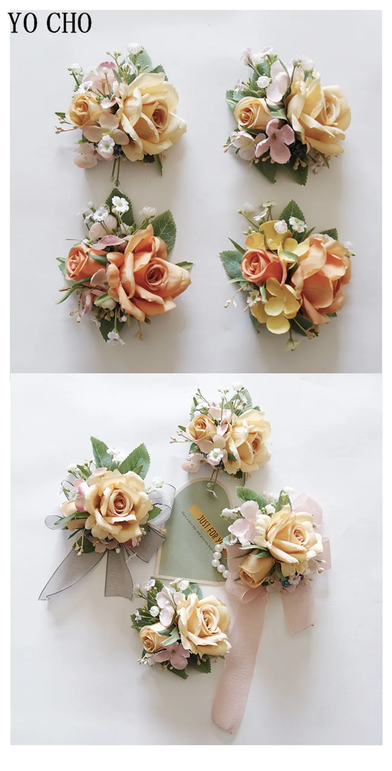 Ivory Wrist Corsage Bridesmaid Sisters Handmade Flower Artificial Silk Rose Bracelet Flowers For Wedding Dancing Party Decor