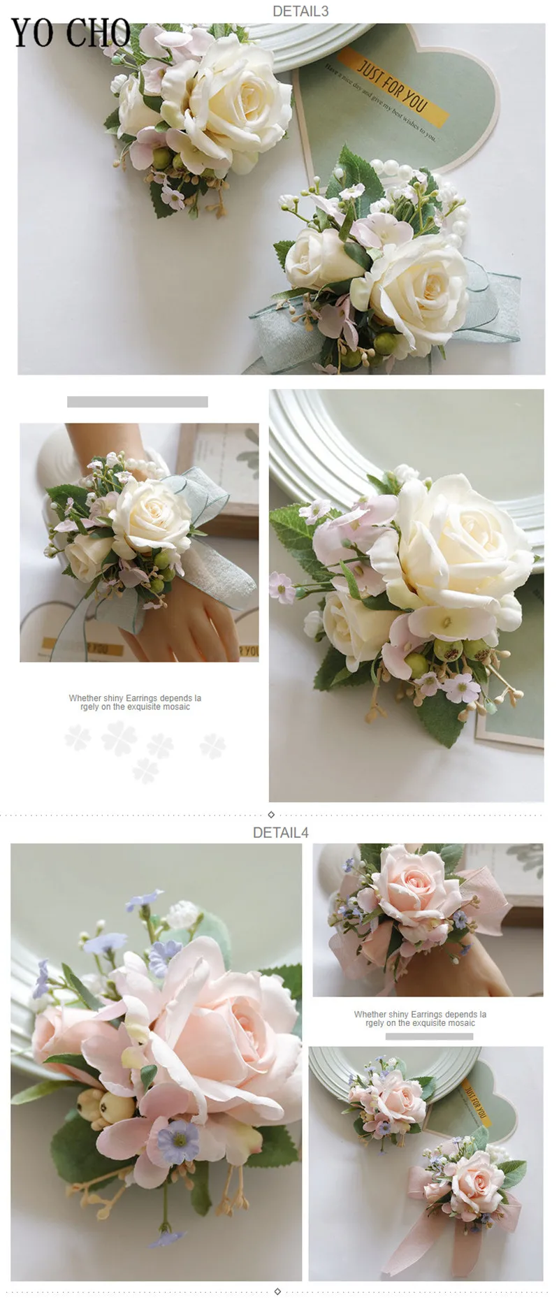Ivory Wrist Corsage Bridesmaid Sisters Handmade Flower Artificial Silk Rose Bracelet Flowers For Wedding Dancing Party Decor