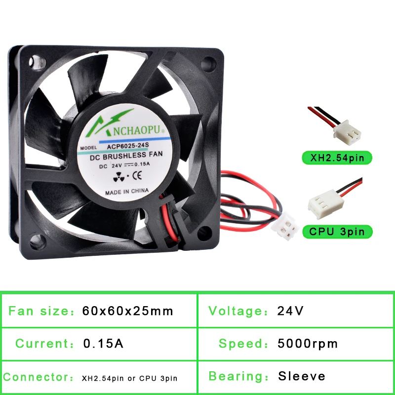 ACP6025S 6cm 60mm Fan 60x60x25mm DC5V 12V 24V USB 2pin Cooling Fan for Chassis CPU Power Converter
