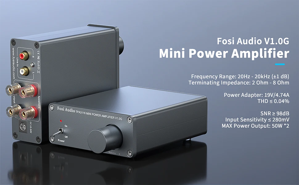 Fosi Audio 2 Channel TPA3116D2 Stereo Audio Class D Amplifier 50W X 2 - V1.0 Power Amplifier For Home Passive Speakers