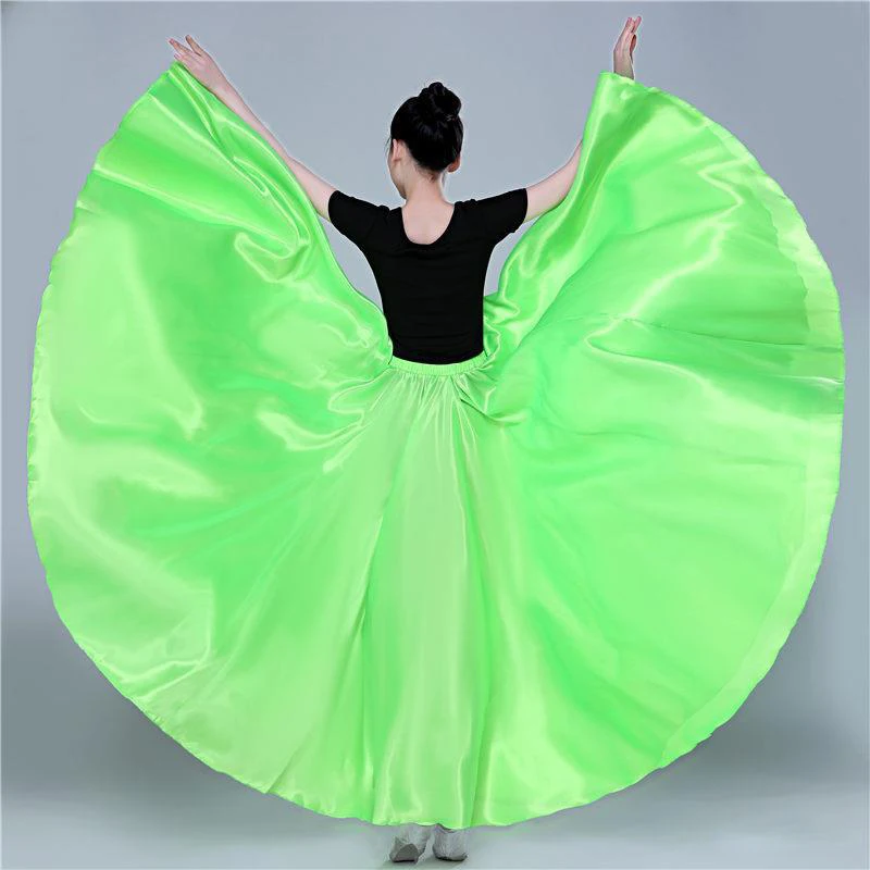360 Degree Satin Skirt Belly Dance Women Gypsy Long Skirts Dancer Practice Wear 15 Colors Assorted Solid Purple Gold Dance Skirt