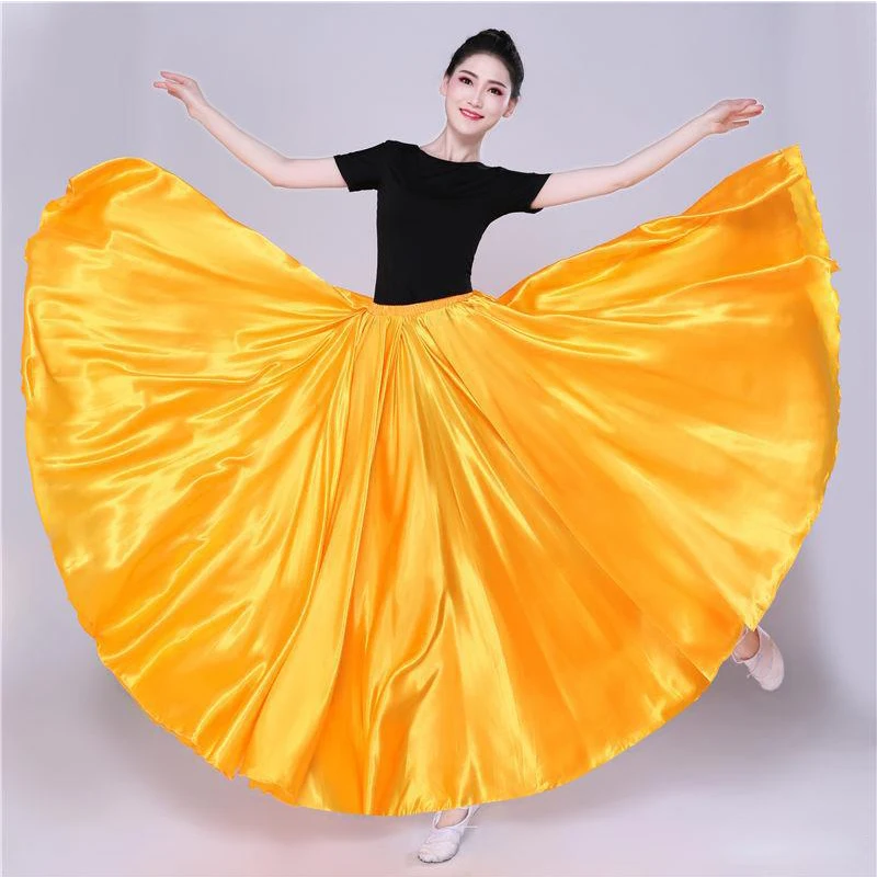 360 Degree Satin Skirt Belly Dance Women Gypsy Long Skirts Dancer Practice Wear 15 Colors Assorted Solid Purple Gold Dance Skirt