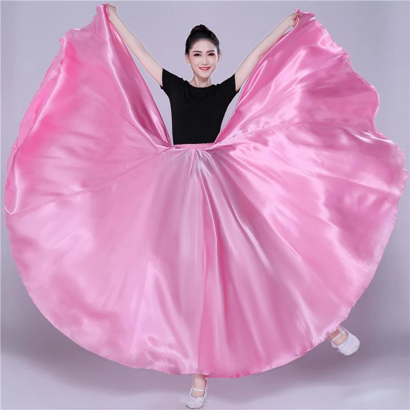 360 Degree Satin Skirt Belly Dance Women Gypsy Long Skirts Dancer Practice Wear 15 Colors Assorted Solid Purple Gold Dance Skirt