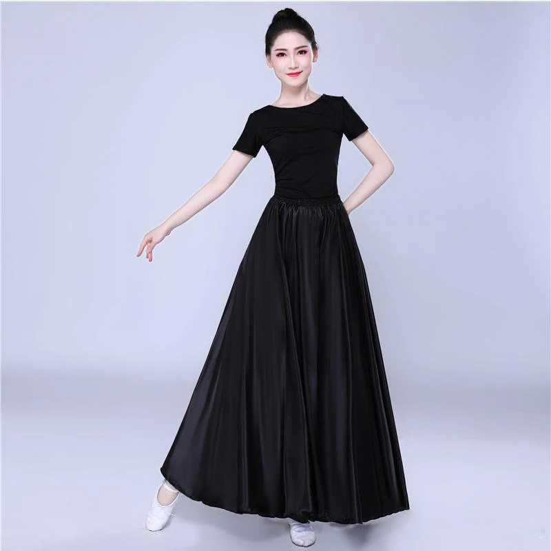 360 Degree Satin Skirt Belly Dance Women Gypsy Long Skirts Dancer Practice Wear 15 Colors Assorted Solid Purple Gold Dance Skirt