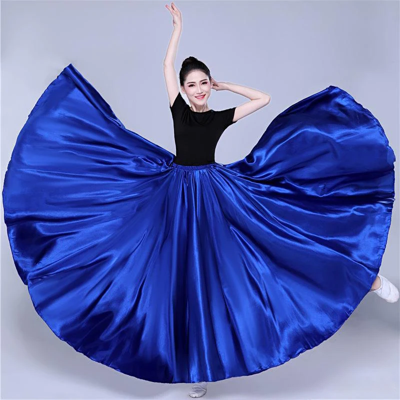 360 Degree Satin Skirt Belly Dance Women Gypsy Long Skirts Dancer Practice Wear 15 Colors Assorted Solid Purple Gold Dance Skirt