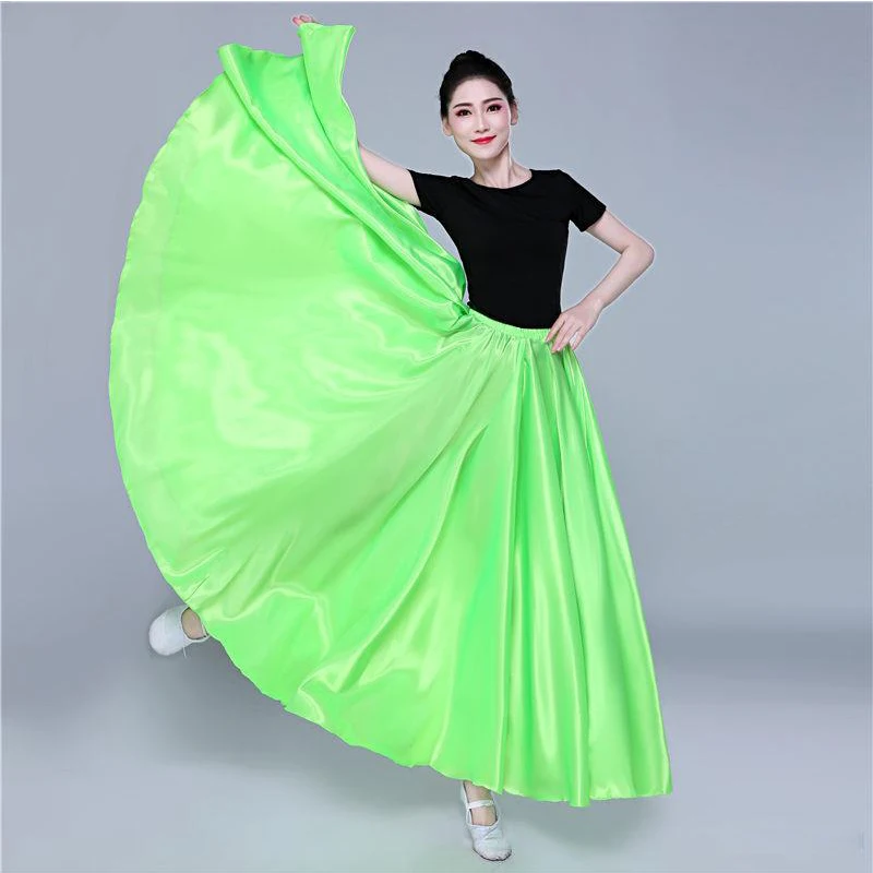 360 Degree Satin Skirt Belly Dance Women Gypsy Long Skirts Dancer Practice Wear 15 Colors Assorted Solid Purple Gold Dance Skirt