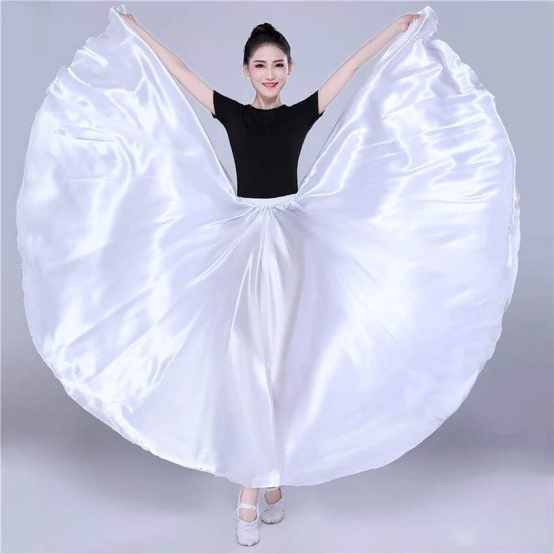 360 Degree Satin Skirt Belly Dance Women Gypsy Long Skirts Dancer Practice Wear 15 Colors Assorted Solid Purple Gold Dance Skirt
