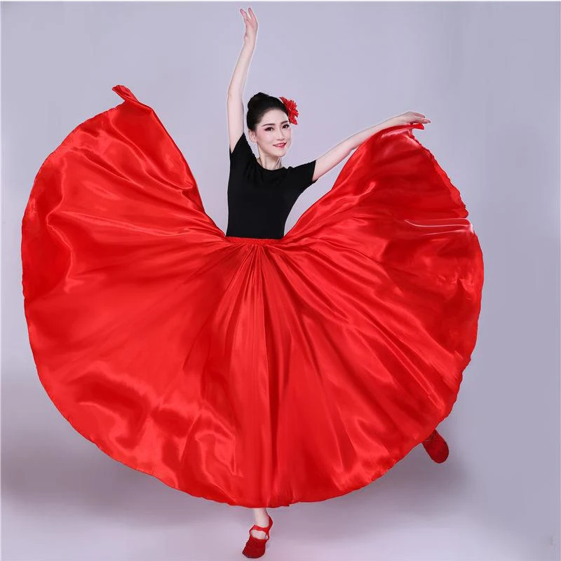 360 Degree Satin Skirt Belly Dance Women Gypsy Long Skirts Dancer Practice Wear 15 Colors Assorted Solid Purple Gold Dance Skirt
