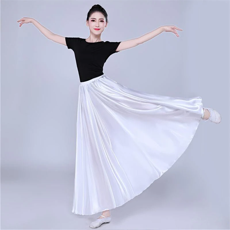 360 Degree Satin Skirt Belly Dance Women Gypsy Long Skirts Dancer Practice Wear 15 Colors Assorted Solid Purple Gold Dance Skirt