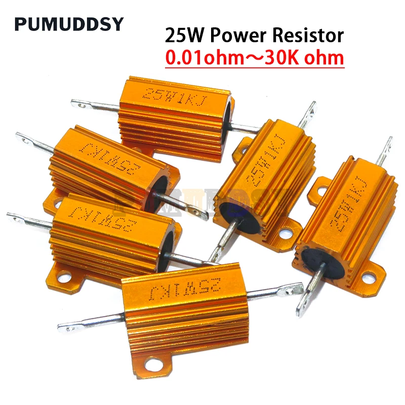 1PCS 5W 10W 25W Aluminum Power Metal Case Wirewound Resistor 0.01 ~ 30K 1 2 3 5 6 8 10 20 100 150 1K 10K Ohm hjxrhgal RX24