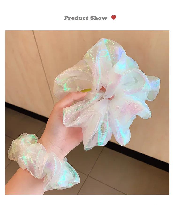 2022 Summer Organza Scrunchies Women Elastic Hair Band Korean Elegant Ponytail Holder Rubber Tie Band Hair Accessories Wholesale